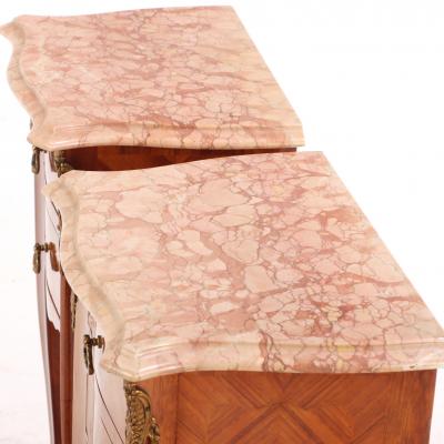 Pair of French Louis XV Style Bronze Mounted Marble Top Nightstands C 1950