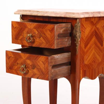Pair of French Louis XV Style Bronze Mounted Marble Top Nightstands C 1950