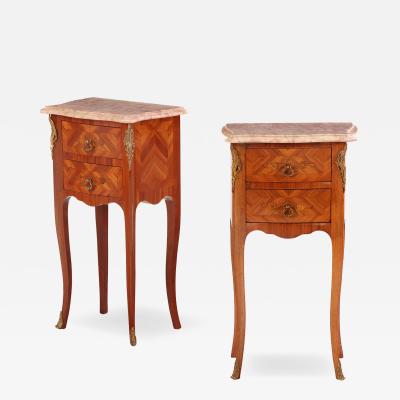 Pair of French Louis XV Style Bronze Mounted Marble Top Nightstands C 1950