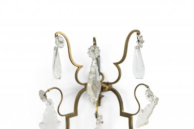 Pair of French Louis XV Style Bronze and Crystal Wall Sconces