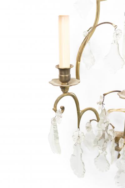 Pair of French Louis XV Style Bronze and Crystal Wall Sconces