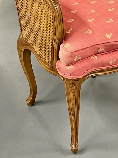 Pair of French Louis XV Style Cane Occasional Armchairs Wingbacks France