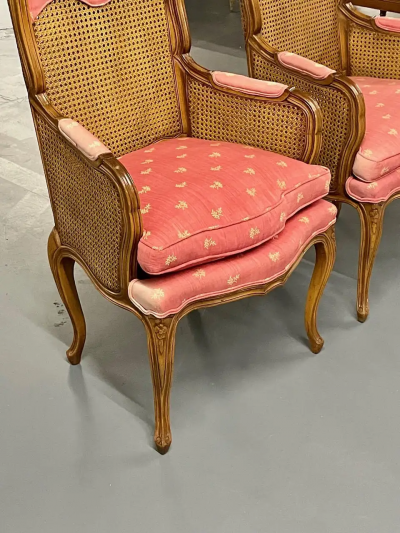 Pair of French Louis XV Style Cane Occasional Armchairs Wingbacks France
