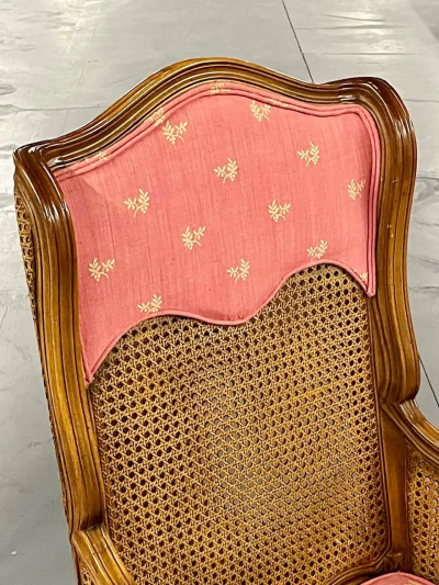 Pair of French Louis XV Style Cane Occasional Armchairs Wingbacks France