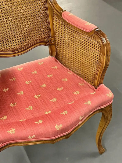 Pair of French Louis XV Style Cane Occasional Armchairs Wingbacks France