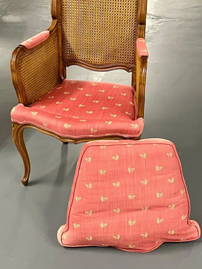 Pair of French Louis XV Style Cane Occasional Armchairs Wingbacks France