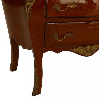 Pair of French Louis XV Style Fruitwood and Green Marble Bombe Bedside Tables