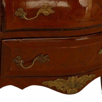 Pair of French Louis XV Style Fruitwood and Green Marble Bombe Bedside Tables