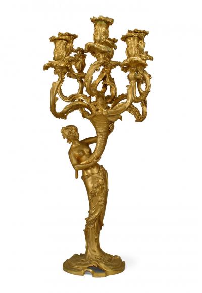 Pair of French Louis XV Style Gilt Bacchus Candelabras