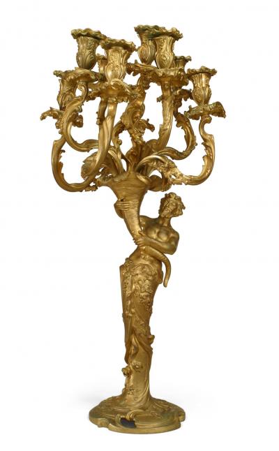 Pair of French Louis XV Style Gilt Bacchus Candelabras
