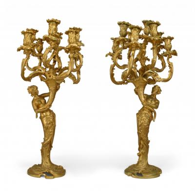 Pair of French Louis XV Style Gilt Bacchus Candelabras