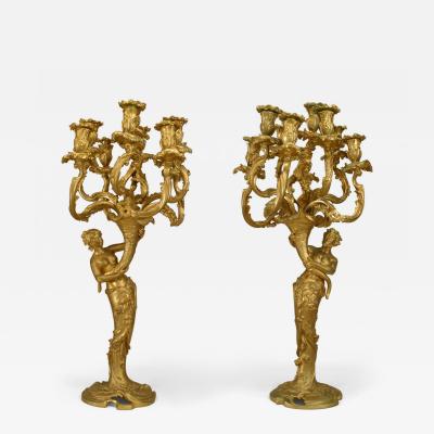 Pair of French Louis XV Style Gilt Bacchus Candelabras