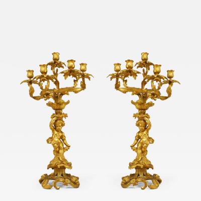 Pair of French Louis XV Style Gilt Bronze Cupid Candelabras