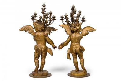 Pair of French Louis XV Style Gilt Cherub Torchieres