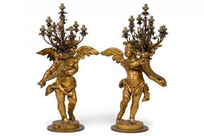 Pair of French Louis XV Style Gilt Cherub Torchieres