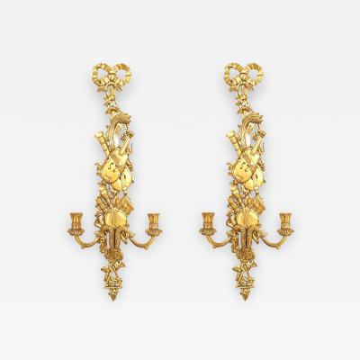 Pair of French Louis XV Style Gilt Instrument Wall Sconces