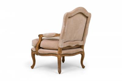 Pair of French Louis XV Style High Back Armchairs with Beige Velvet Upholstery