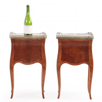 Pair of French Louis XV Style Marble Top Nightstands or End Tables C 1950
