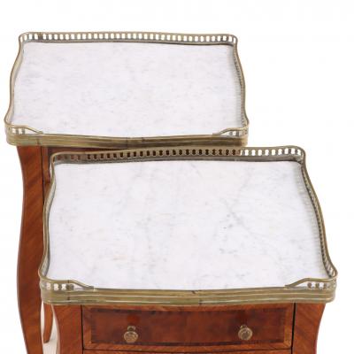 Pair of French Louis XV Style Marble Top Nightstands or End Tables C 1950