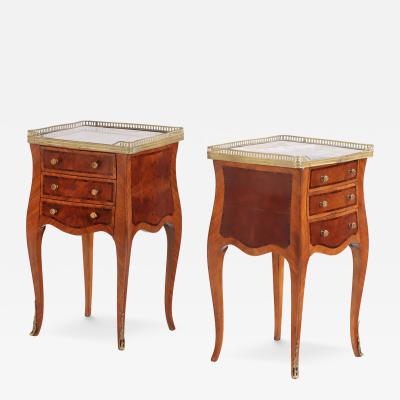 Pair of French Louis XV Style Marble Top Nightstands or End Tables C 1950