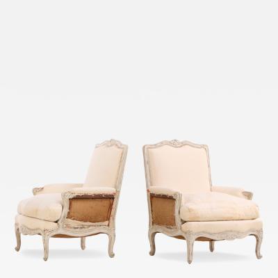 Pair of French Louis XV Style Painted and Carved Berg res C 1910