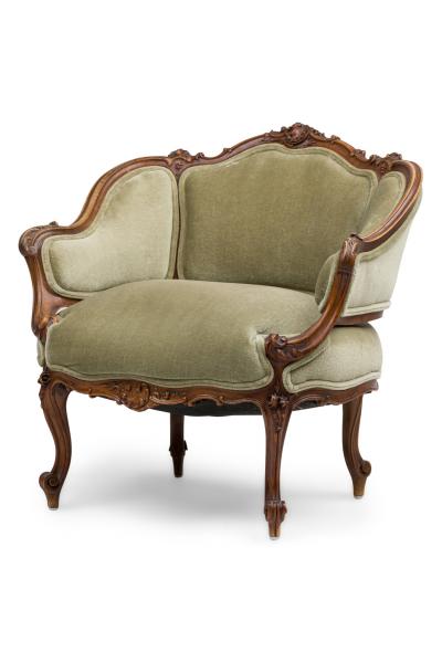 Pair of French Louis XV Style Walnut Lowback Armchair
