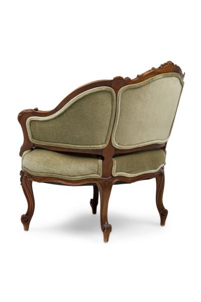 Pair of French Louis XV Style Walnut Lowback Armchair