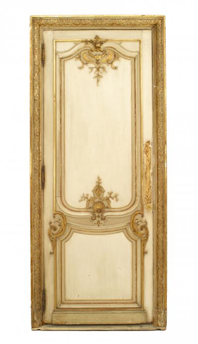 Pair of French Louis XV Style White and Gold Painted Doors