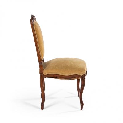 Pair of French Louis XV Velvet Walnut Side Chairs
