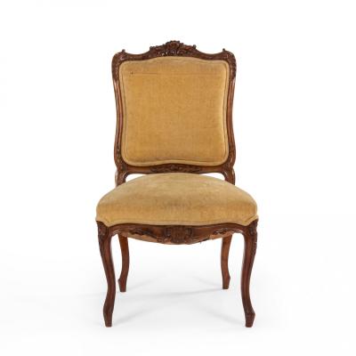 Pair of French Louis XV Velvet Walnut Side Chairs
