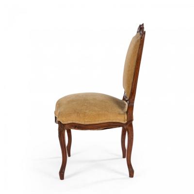 Pair of French Louis XV Velvet Walnut Side Chairs