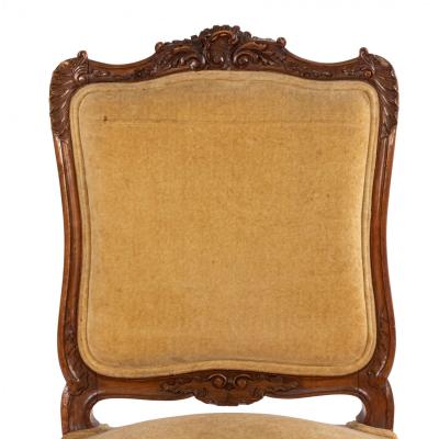 Pair of French Louis XV Velvet Walnut Side Chairs