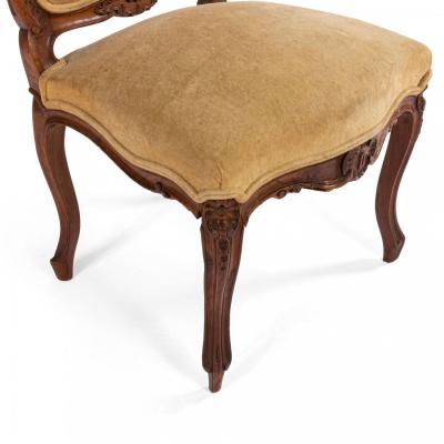Pair of French Louis XV Velvet Walnut Side Chairs