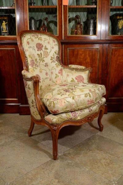Pair of French Louis XV Walnut Bergere Chairs
