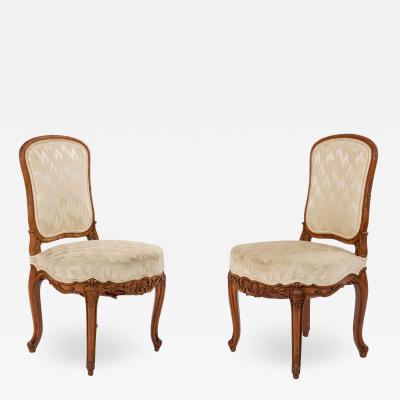 Pair of French Louis XV Walnut Side Chairs