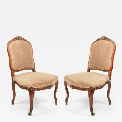 Pair of French Louis XV Walnut Side Chairs