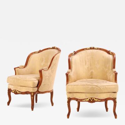 Pair of French Louis XV style Bergere Chairs C 1940 