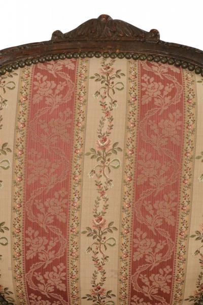 Pair of French Louis XVI Beige and Pink Stripe Upholstered Armchairs