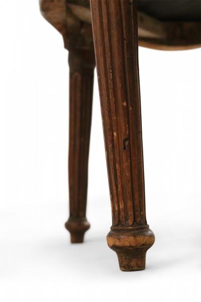 Pair of French Louis XVI Beige and Pink Stripe Upholstered Armchairs