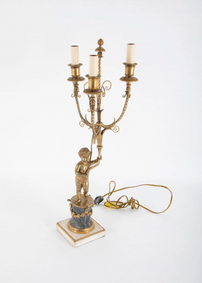 Pair of French Louis XVI Bronzed Marble Candlelabrum