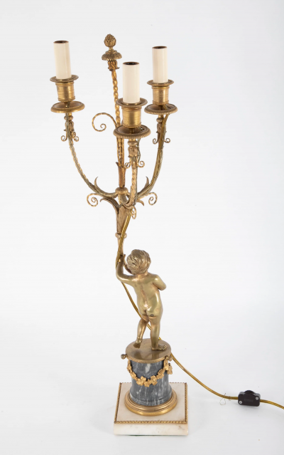 Pair of French Louis XVI Bronzed Marble Candlelabrum