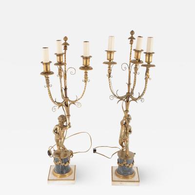 Pair of French Louis XVI Bronzed Marble Candlelabrum