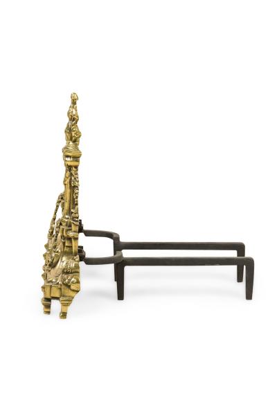 Pair of French Louis XVI Flame Lyre Andirons