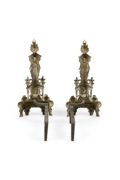 Pair of French Louis XVI Flame Lyre Andirons