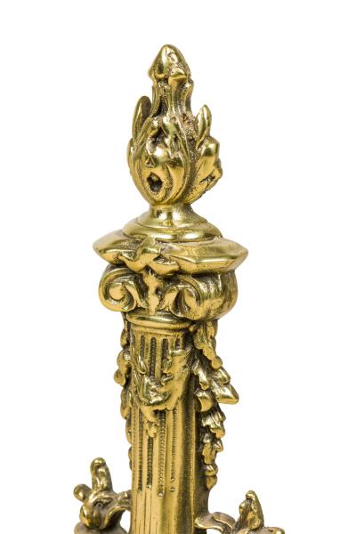 Pair of French Louis XVI Flame Lyre Andirons