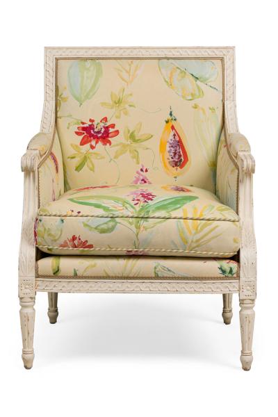 Pair of French Louis XVI Floral Upholstered Bergere Armchairs