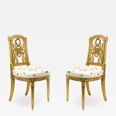 Pair of French Louis XVI Gilt Side Chairs