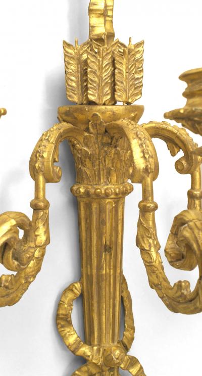 Pair of French Louis XVI Gilt Wooden Wall Sconces