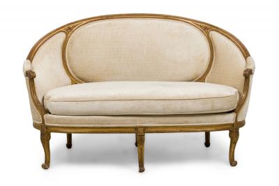 Pair of French Louis XVI Giltwood Beige Upholstered Canapes Settees