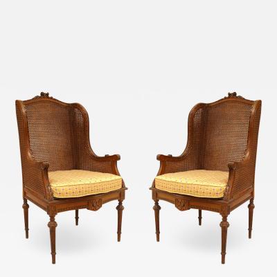 Pair of French Louis XVI Oak Wing Chairs